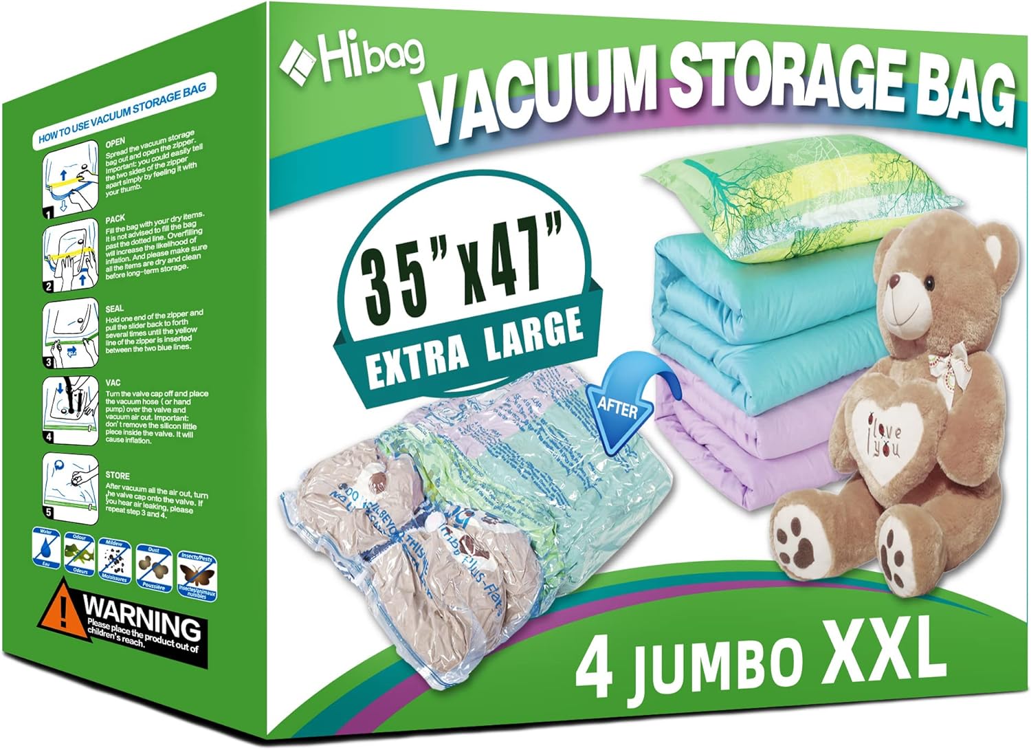 XXL Jumbo Size 47''X35'' Vacuum Storage Space Saver Bags Extra Large for Blanket, Bedding, Comforters (4 Pack)