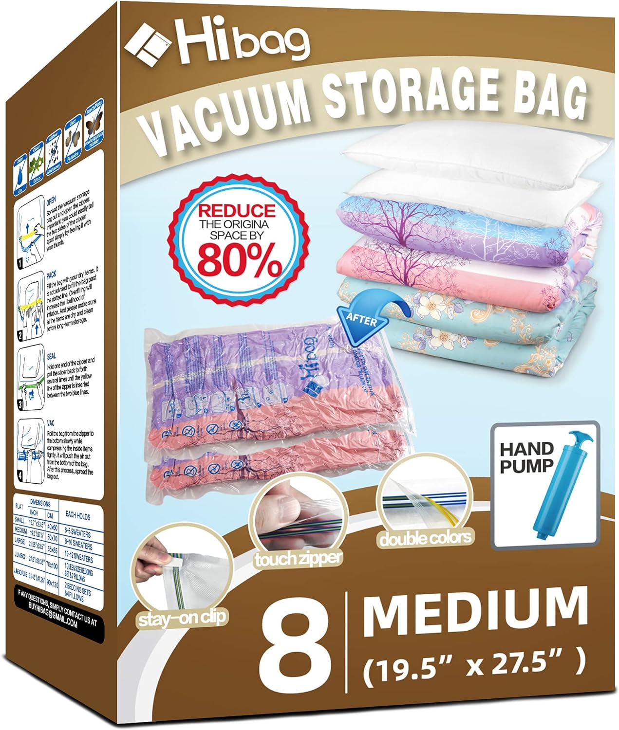 Space Saver Bags, 8 Medium Vacuum Storage Bags for Clothes, Pump Included (8-Medium)