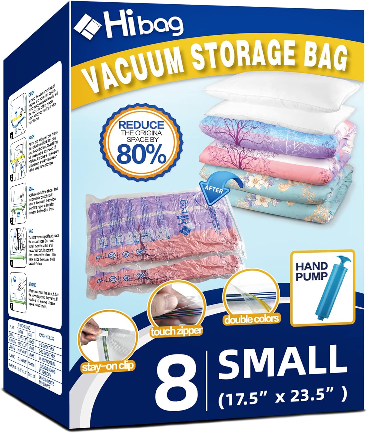 8 Small Vacuum Storage Bags for Clothes, Travel Space Saver Bags, Hand-Pump Included, Clear (8-Small)