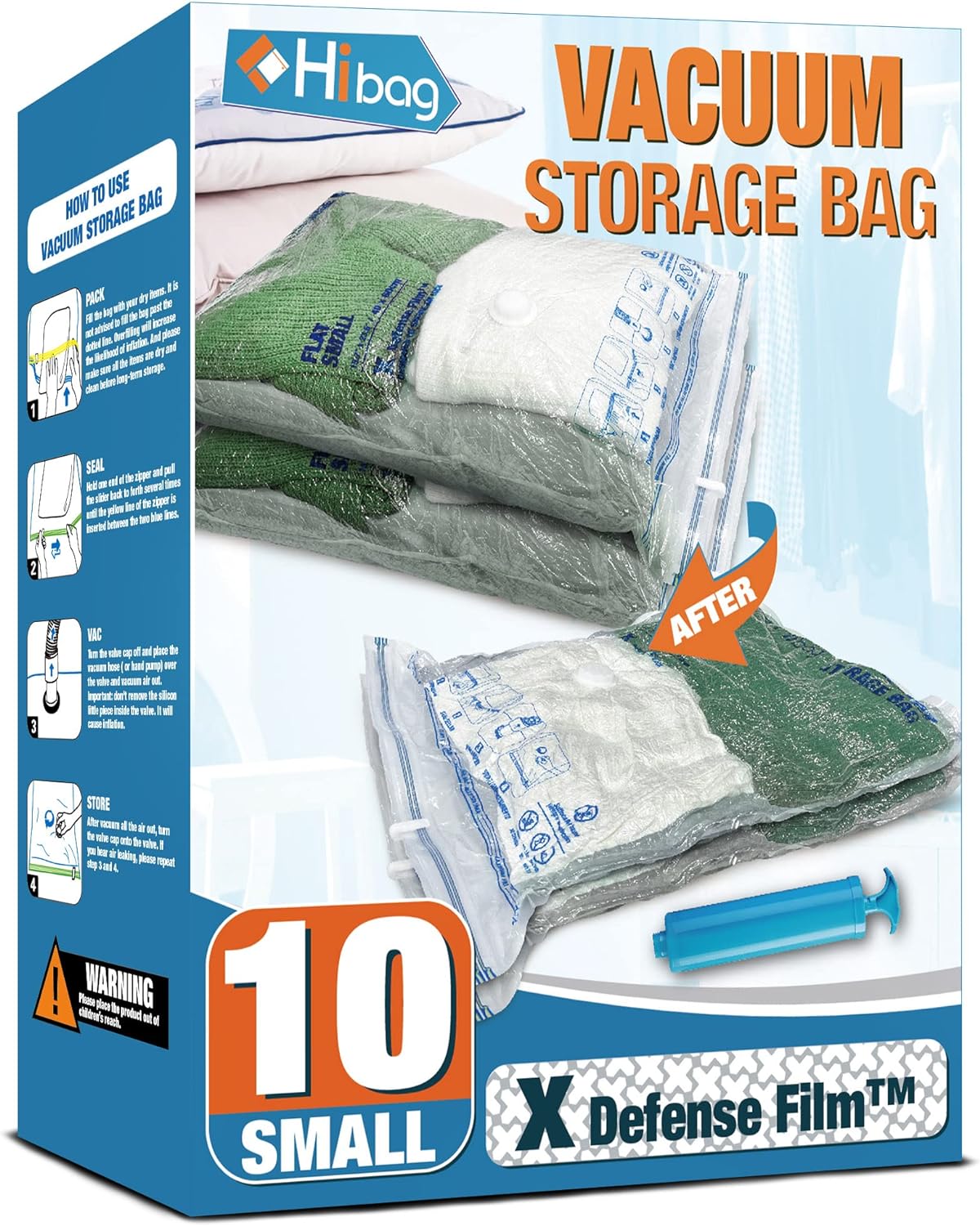 Vacuum Storage Bags, 10 Small Space Saver Vacuum Seal Bags, Space Bags, Vacuum Sealer Bags for Clothes with Travel Hand Pump (10S)