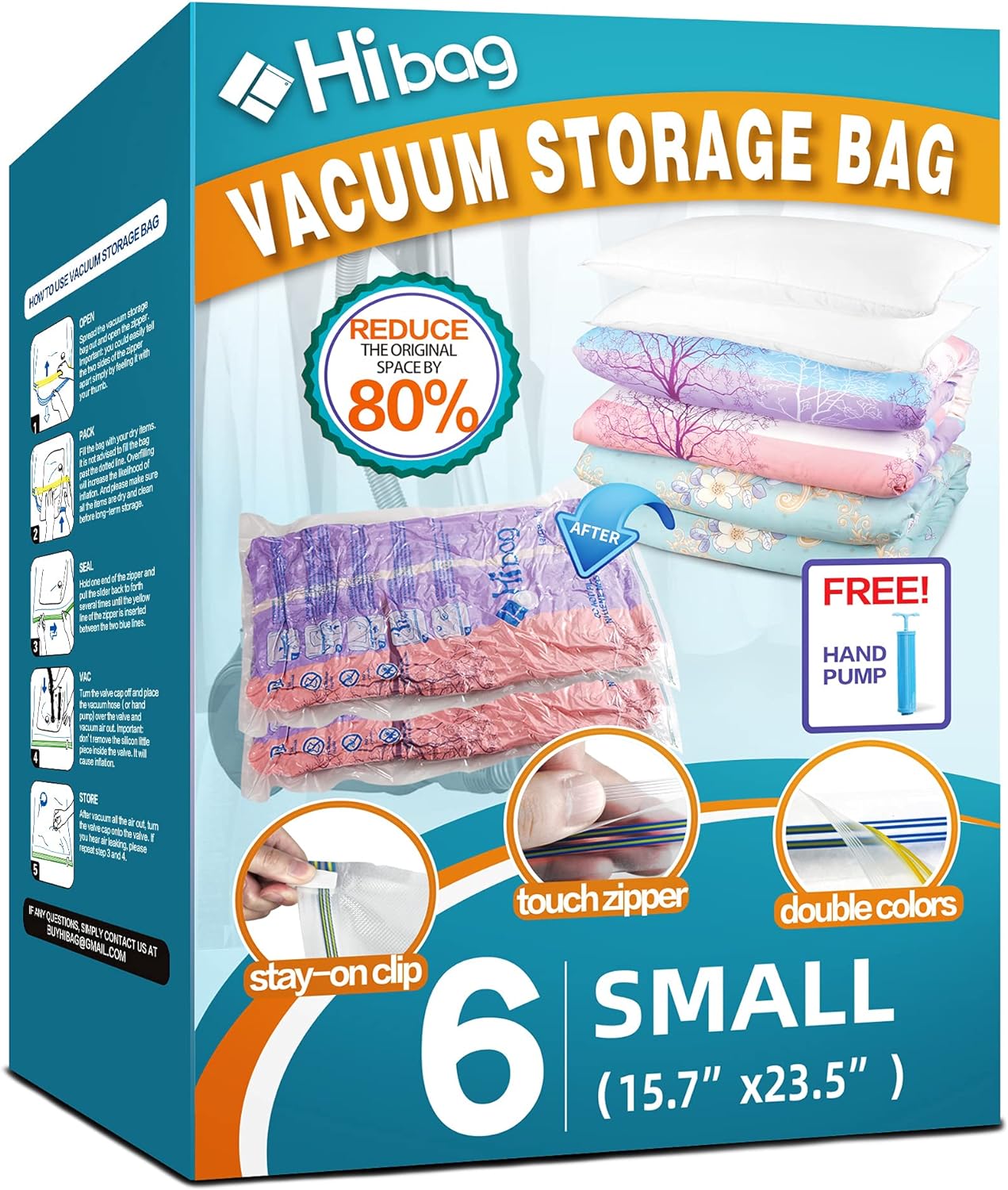 6 Pack Vacuum Storage Bags for Clothes, Clothes Vacuum Bags Save 80% Space, Work with Vacuum Cleaner, Travel Hand Pump Included (6-Small)