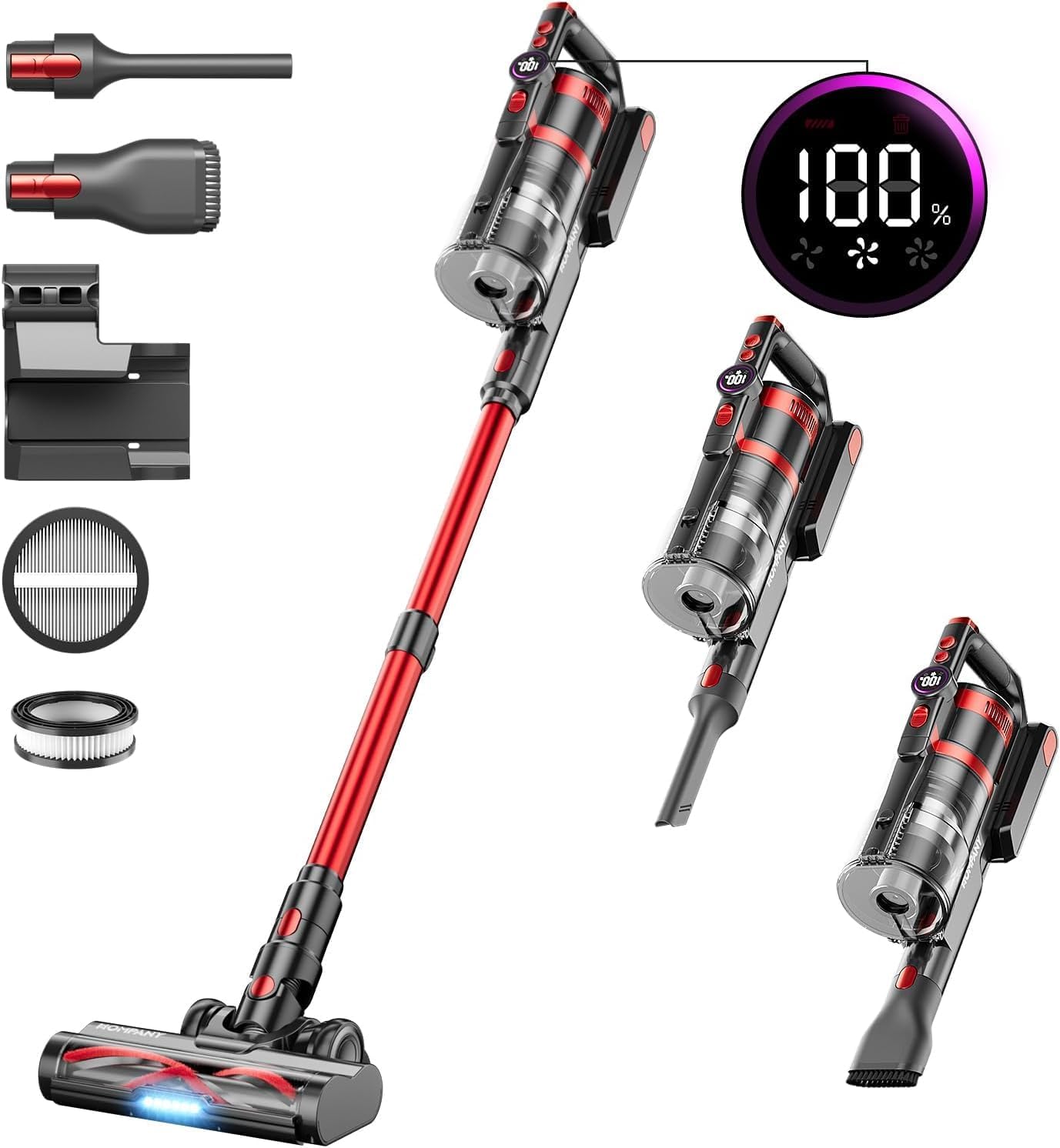 Cordless Vacuum Cleaner, 40Kpa/500W Stick Vacuum with Smart Display, 2024 Newest Dual Handle Vacuum Cleaners for Home, Up to 60 Mins Run Time, Suitable for Pet Hair/Carpet/Hard Floors