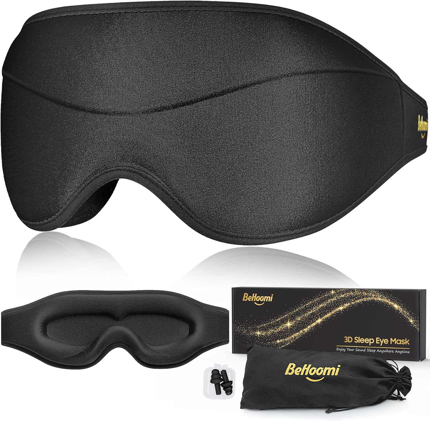Sleep Mask, Premium Eye Mask for Sleeping, Total Blackout, Superior Soft Comfort, Upgraded 3D Ergonomic Designed Sleeping Mask for Home, Office, Travel, Meditation, Yoga, Black