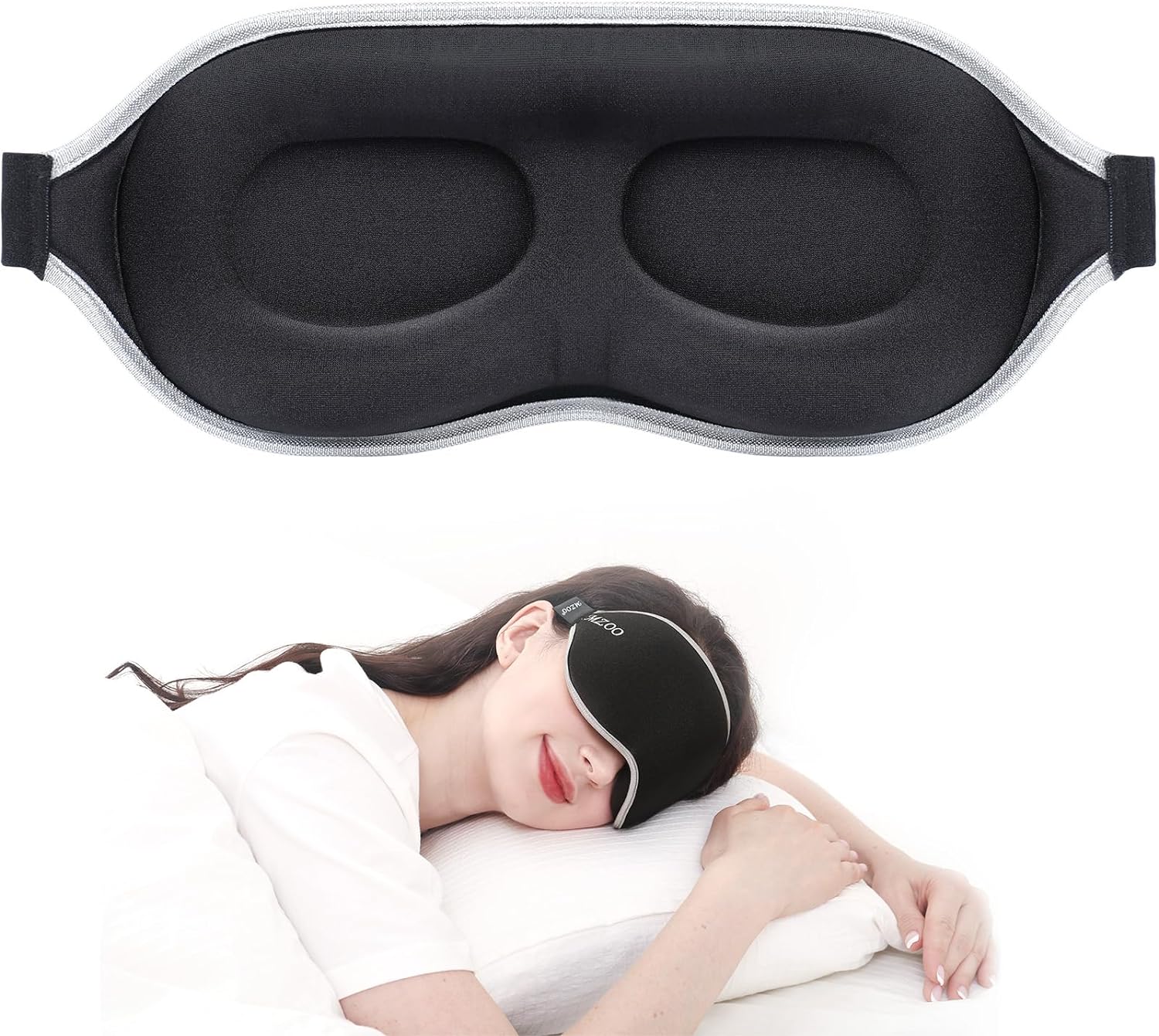 MZOO Luxury Sleep Mask for Back and Side Sleeper, 100% Block Out Light Sleeping Eye Mask for Women Men, Zero Eye Pressure 3D Contoured Night Blindfold, Breathable & Soft Eye Shade Cover Black