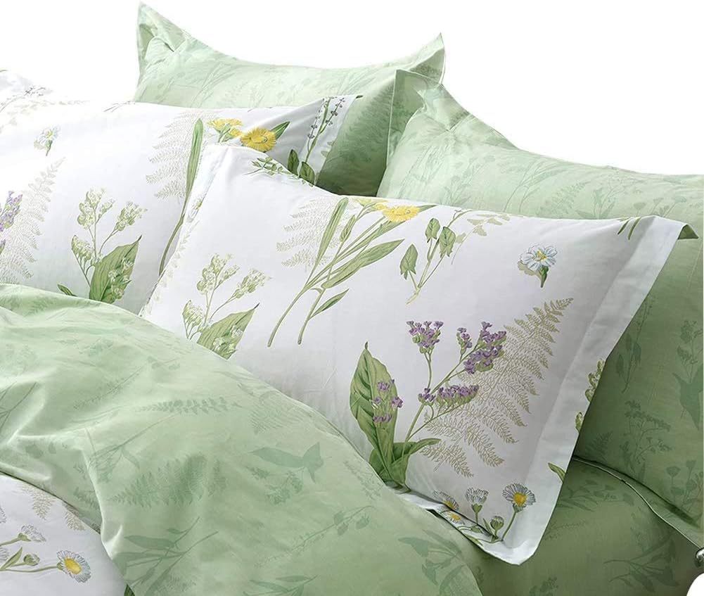 FADFAY Girls Floral Bedding Twin Duvet Cover Set Premium 100% Cotton Green Floral Yellow Daisy Purple Lavender Flowers Bedding Set 3-Piece-1Duvet Cover & 2Pillowcases