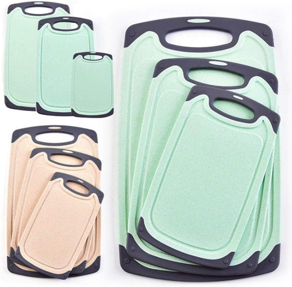 Cutting Boards For Kitchen, Anti-Skid Eco-Wheat Straw Vegetable Board Set (3 Pcs), Dishwasher Safe (Light green)