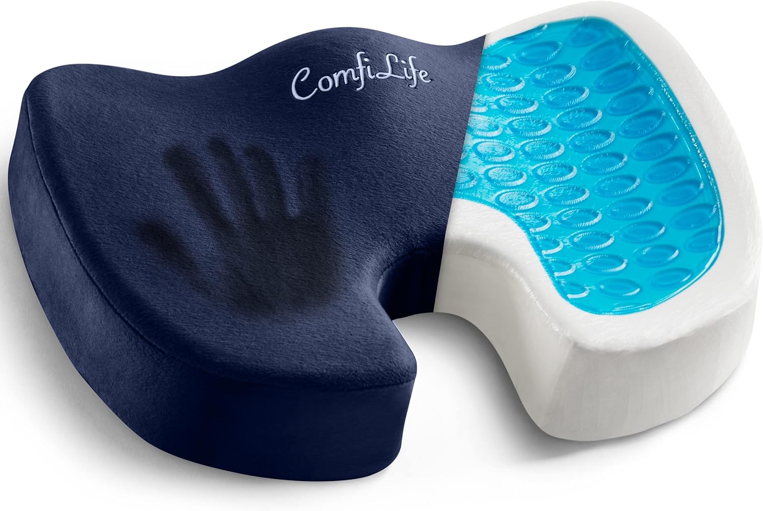 ComfiLife Gel Enhanced Seat Cushion  Office Chair Cushion  Non-Slip Gel & Memory Foam Coccyx Cushion for Tailbone Pain - Desk Chair Car Seat Cushion Driving - Sciatica & Back Pain Relief (Navy)