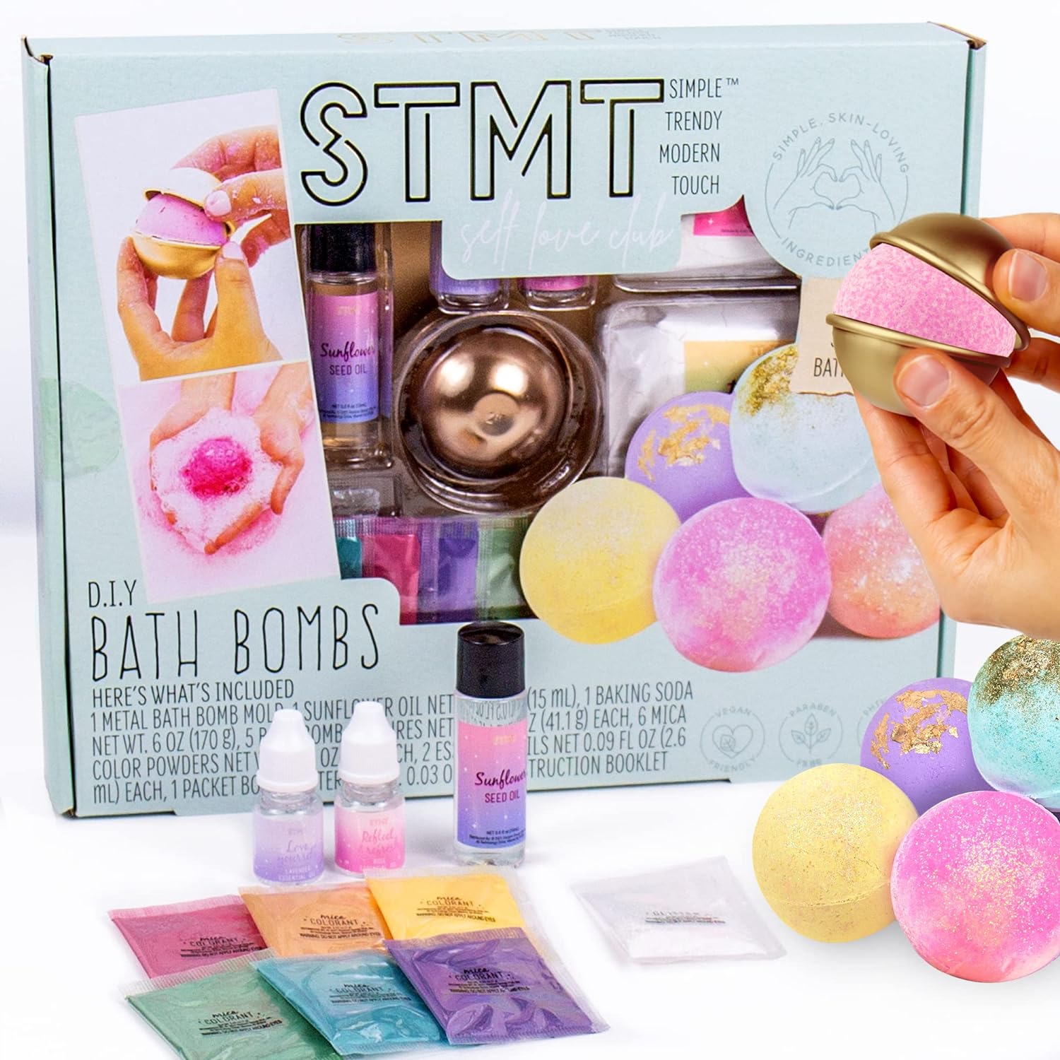 STMT Self-Love Club D.I.Y. Bath Bombs by Horizon Group USA, Create 5 Bath Bombs with Pastel Colors, Essential Oils & Clean Beauty Ingredients, DIY Bath Bomb Kit, Multi, (208019)