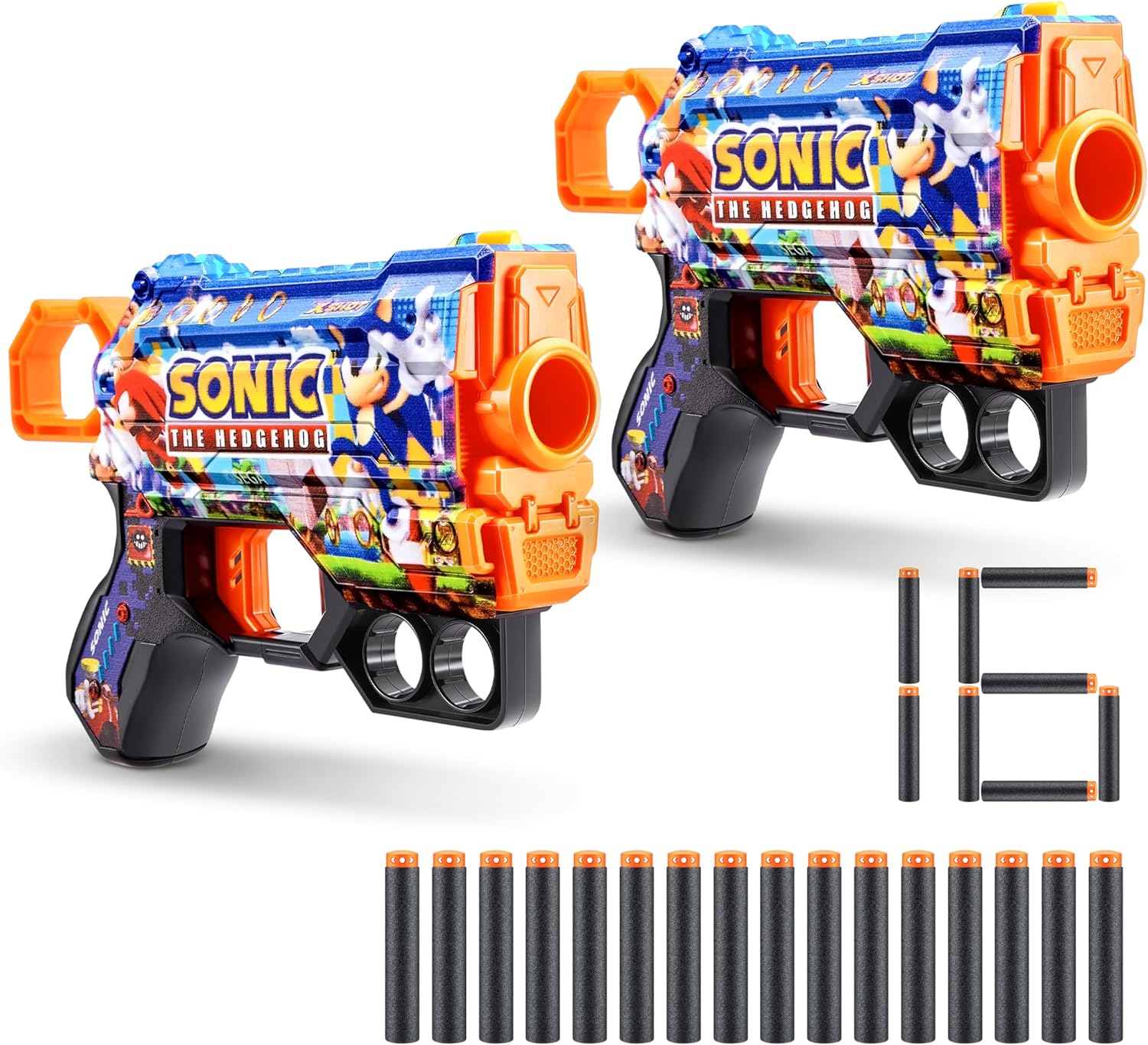 X-Shot Skins Menace - Sonic Mega (2 Pack   16 Darts) by ZURU, Easy Reload, Air Pocket Dart Technology, Toy Foam Dart Blaster for Kids, Teens, Adults, Frustration Free Packaging