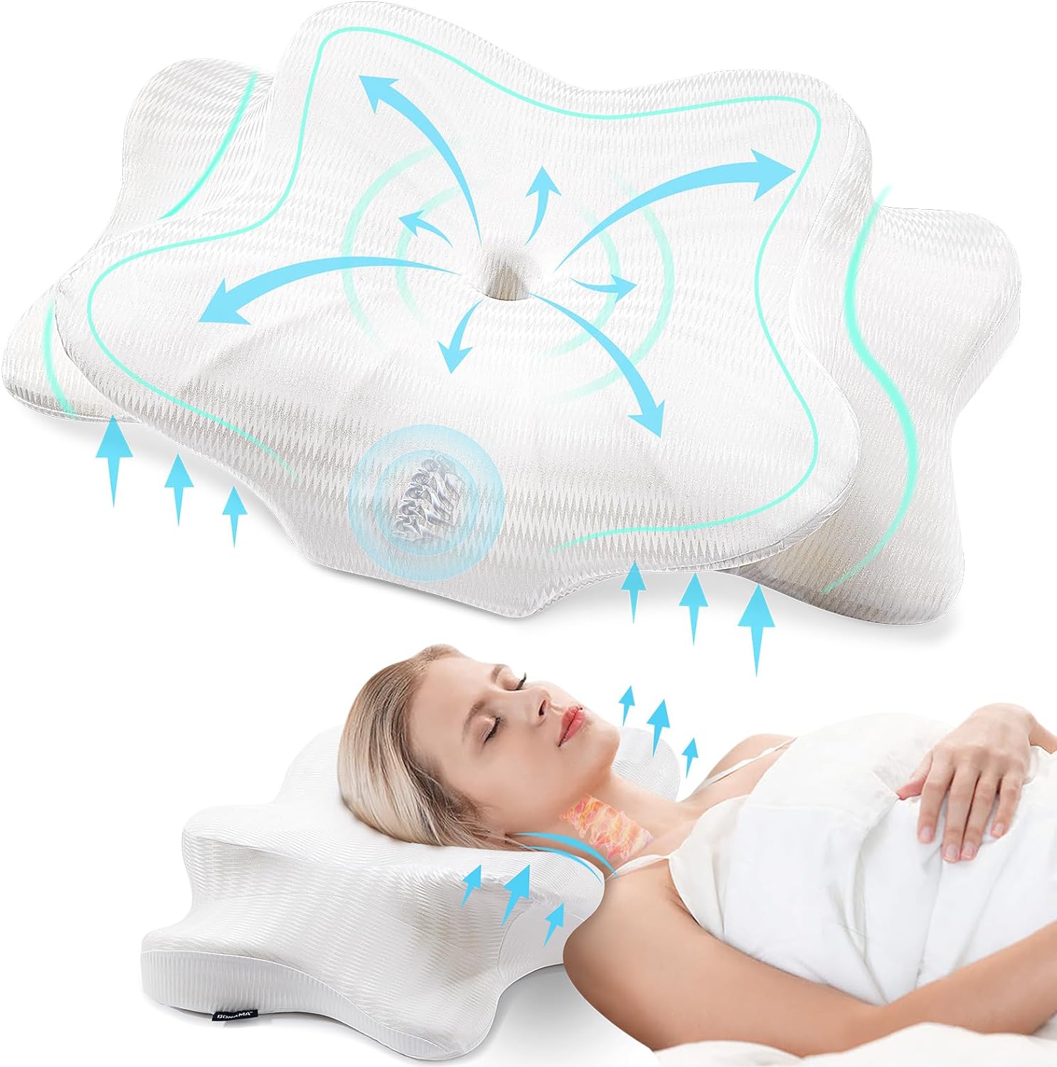 DONAMA Cervical Pillow for Neck and Shoulder,Contour Memory Foam Pillow,Ergonomic Neck Support Pillow for Side Back Stomach Sleepers with Pillowcase