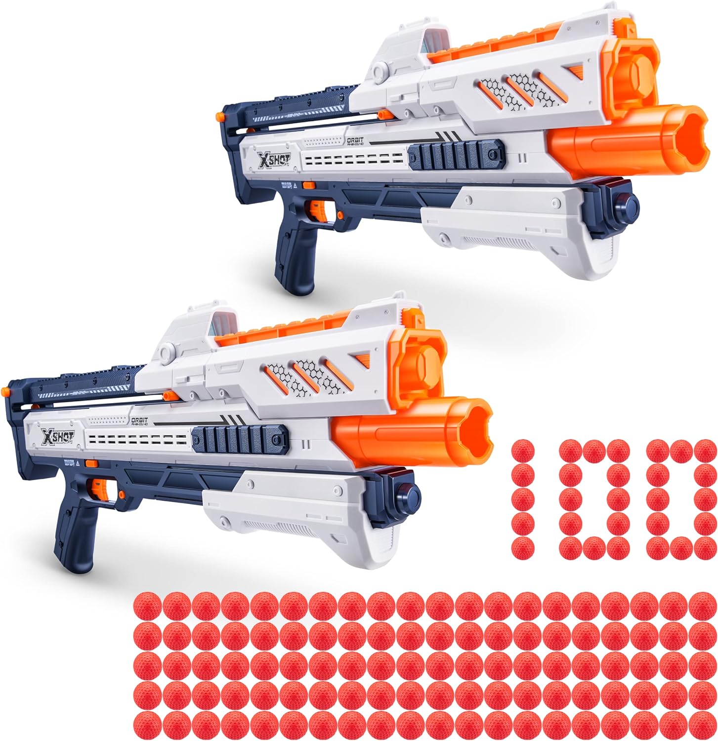 Chaos Orbit Blaster (2 Pack   100 Darts) by ZURU, X-Shot White Dart Ball Blaster, Toy Blaster, Easy Reload, Rapid Fire Power, Quick Fast Reload, Toys for Kids, Boys, Teens, Adults (White)