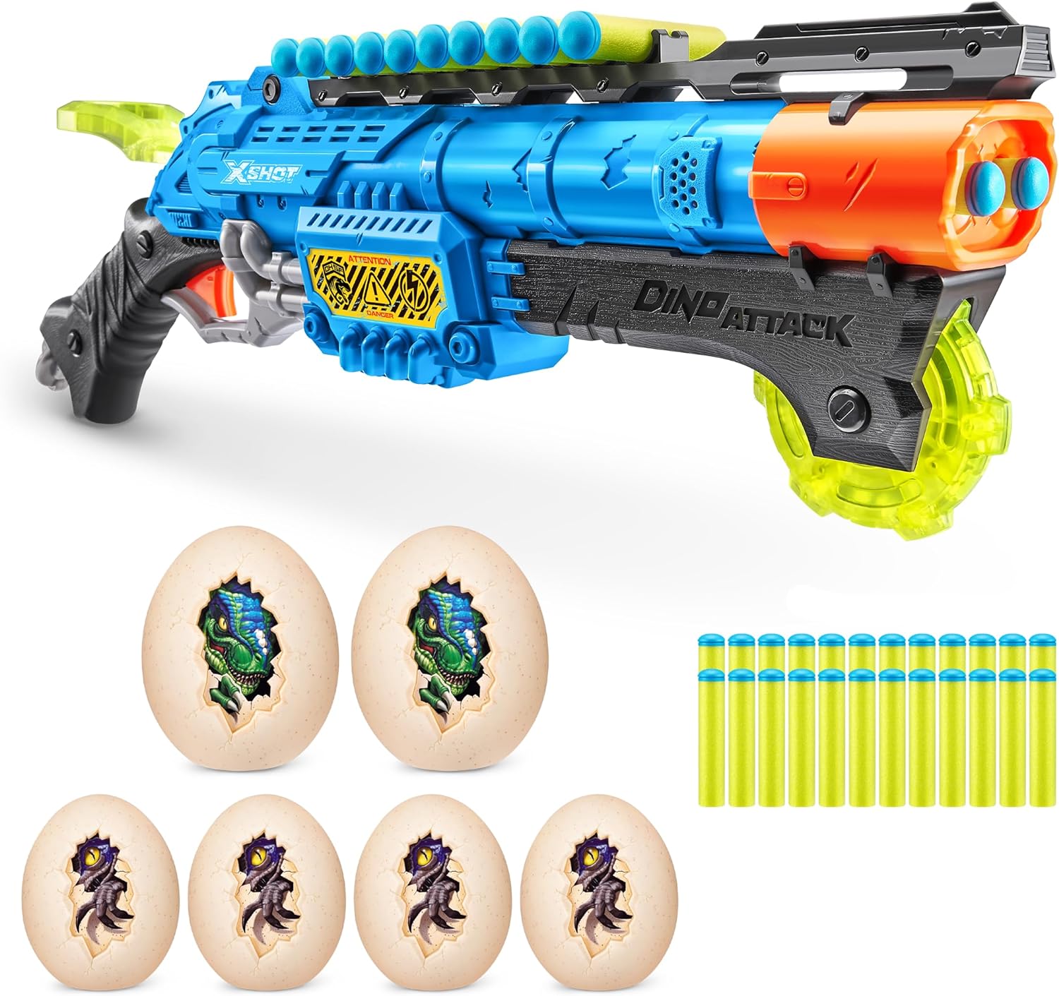 Dino Attack Claw Hunter (24 Darts   4 Shooting Targets) by ZURU, X-Shot Blue Foam Dart Blaster, Toy Blaster, Shotgun Style, Twin Barrel, Dinosaur Design Toys for Boys, Kids, Teens (Blue)