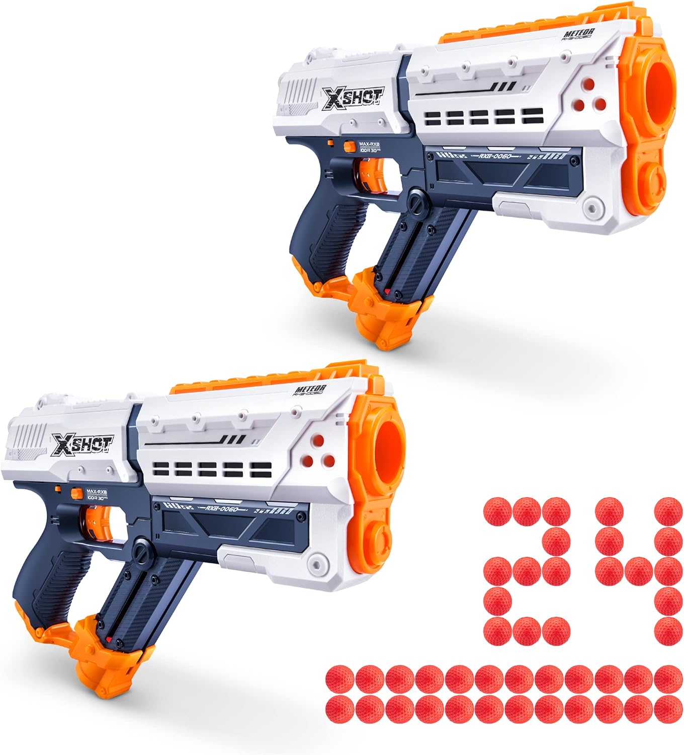 Chaos Meteor Blaster (2 Pack   24 Darts) by ZURU, X-Shot White Dart Ball Blaster, Toy Blaster, Easy Reload, Rapid Fire Power, Quick Fast Reload, Toys for Kids, Boys, Teens, Adults (White)