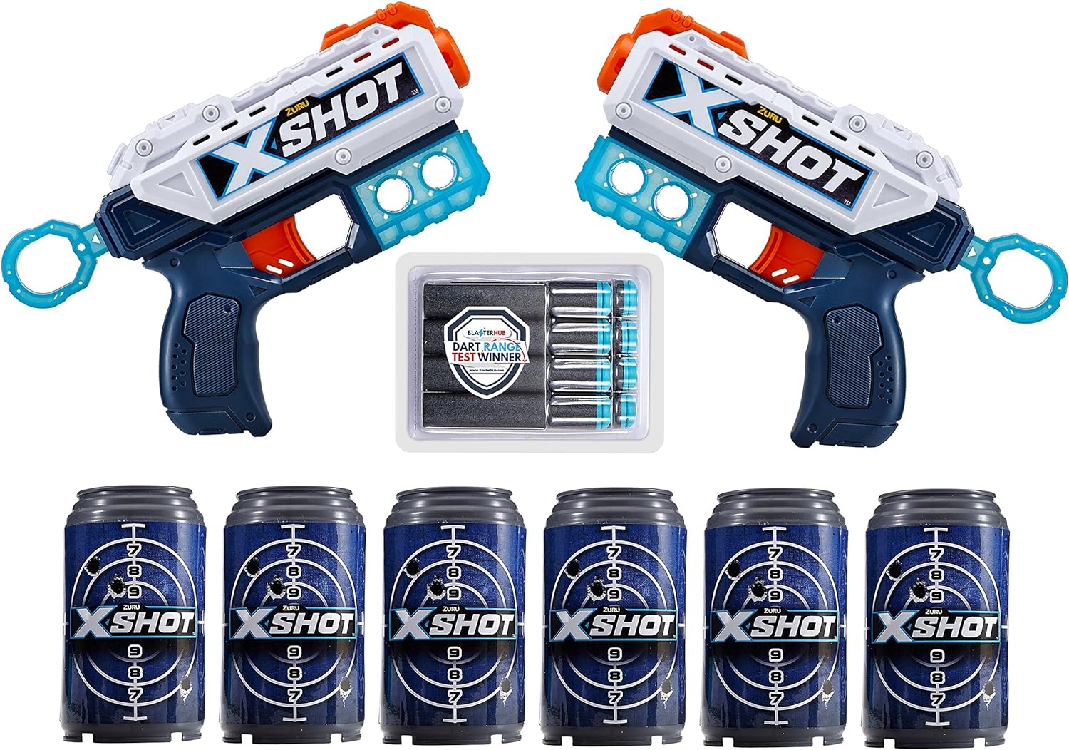 XShot Excel Double Kickback Foam Dart Blaster Combo Pack (8 Darts, 6 Cans) by ZURU