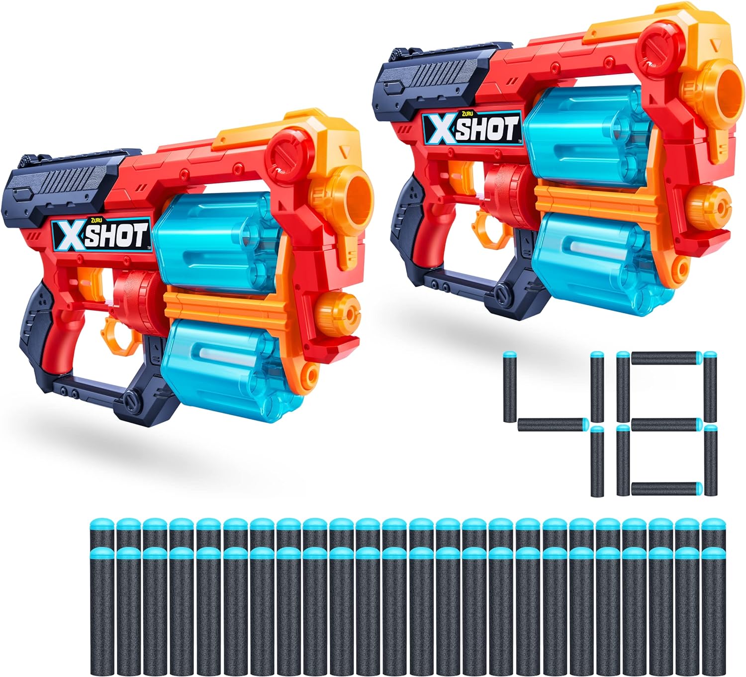 Excel Xcess (2 Pack 48 Darts) Blaster Combo Pack by ZURU, X-Shot Red Foam Dart Blaster, Toy Blaster, Double Rotating Barrels, Toys for Kids, Teens, Adults (Red)