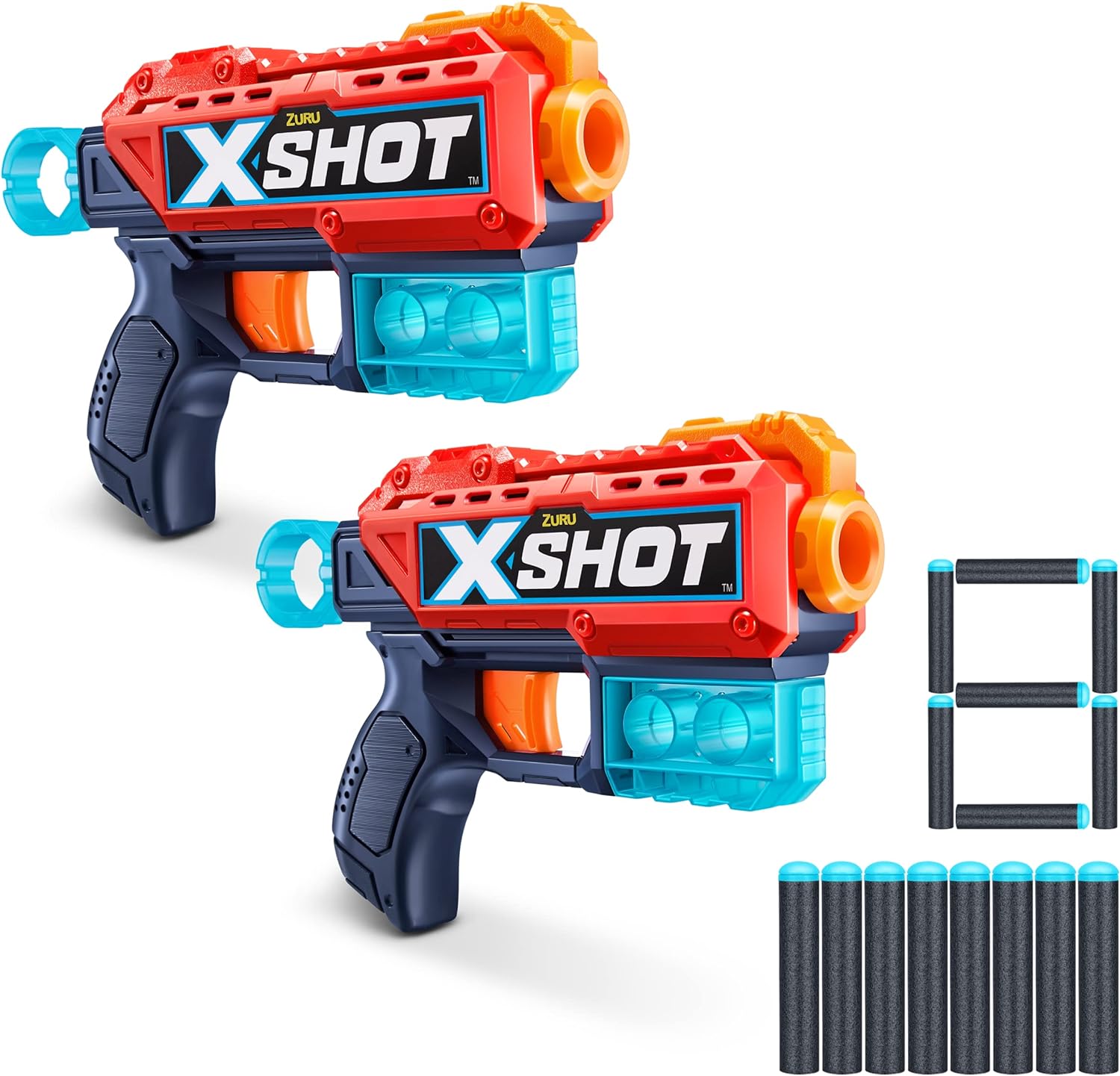 Excel Double Kickback (6 Shooting Targets   8 Darts) Blaster Combo Pack by ZURU, X-Shot Red Foam Dart Blaster, Toy Blaster, Compact, Toys for Kids, Teens, Adults (Red)