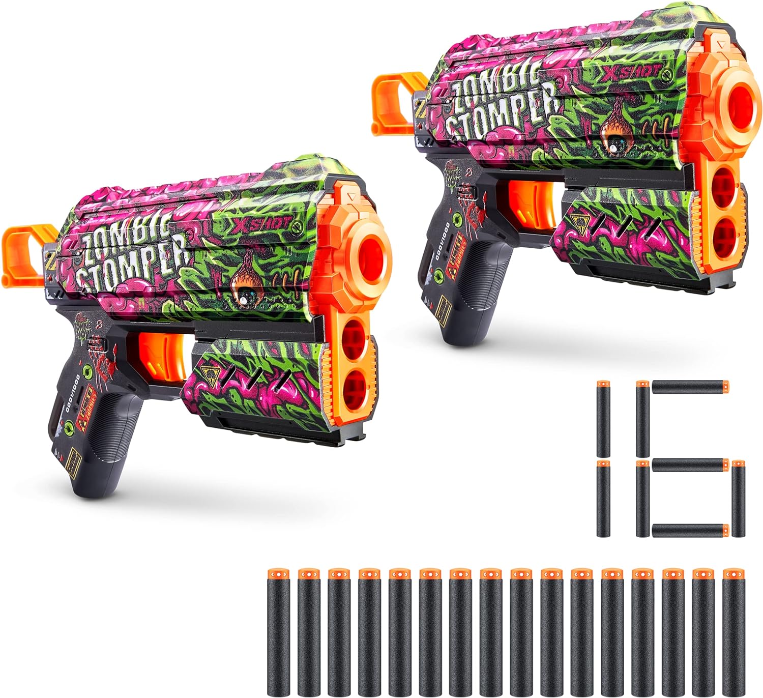 X-Shot Skins Flux - Zombie Stomper (2 Pack + 16 Darts) by ZURU, Easy Reload, Air Pocket Dart Technology, Toy Foam Dart Blaster for Kids, Teens, and Adults, Frustration Free Packaging