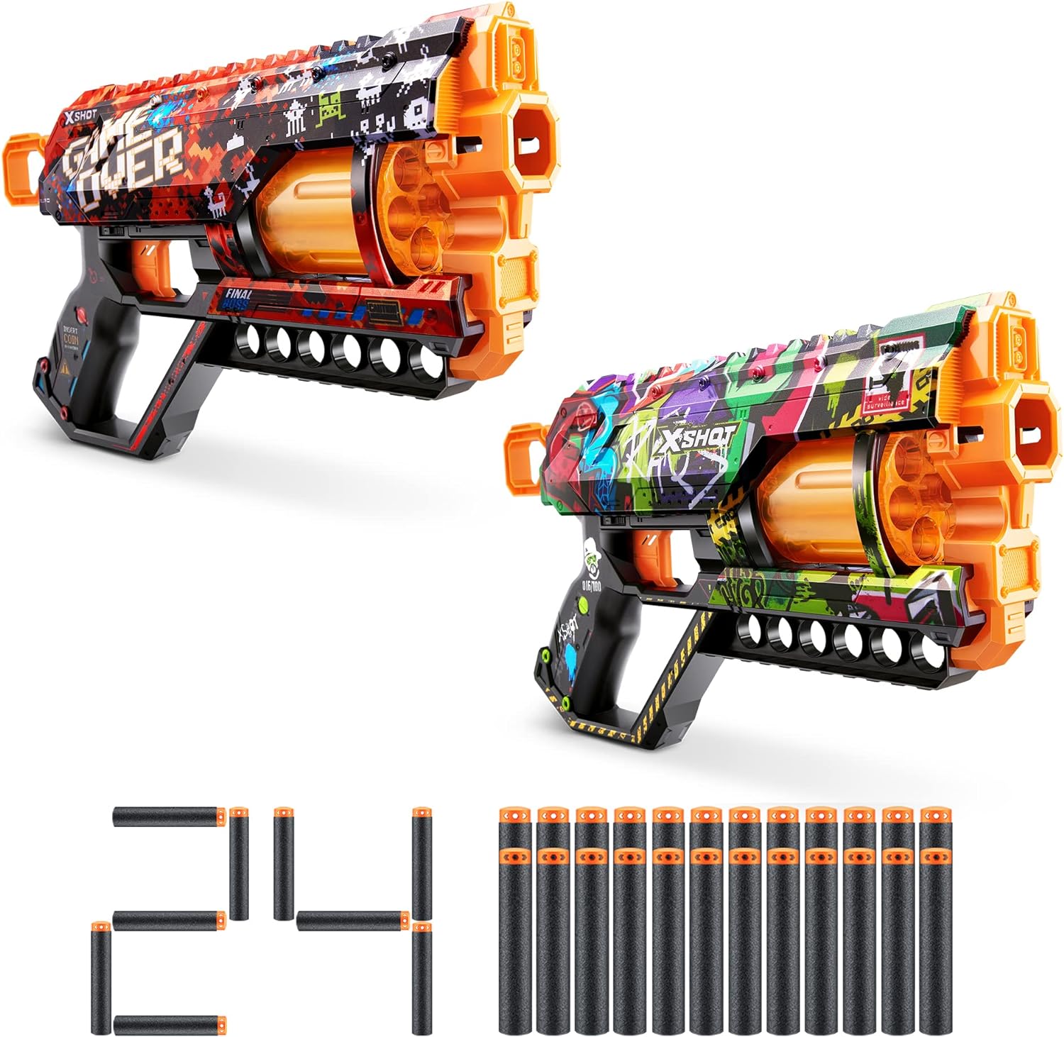 X-Shot Skins GRIEFER - Game Over   Graffiti Dart Blaster (2 Pack) by ZURU Frustration Free Packaging, Easy Reload, Air Pocket Dart Technology, Toy Foam Dart Blaster for Kids, Teens, Adults (24 Darts)