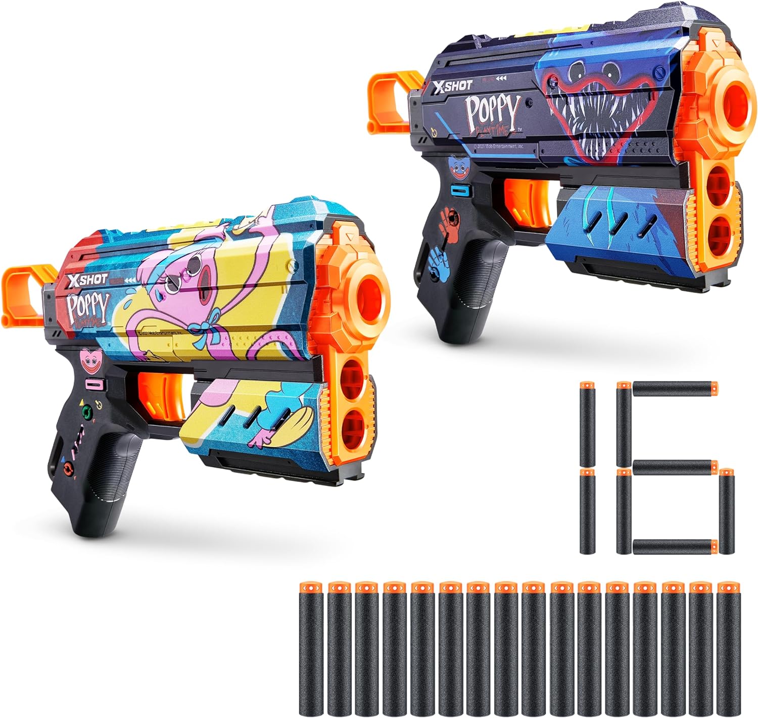 X-Shot Skins Flux Poppy Playtime Dart Blaster 2PK - Jumpscare   Kissy, 16 Darts by ZURU