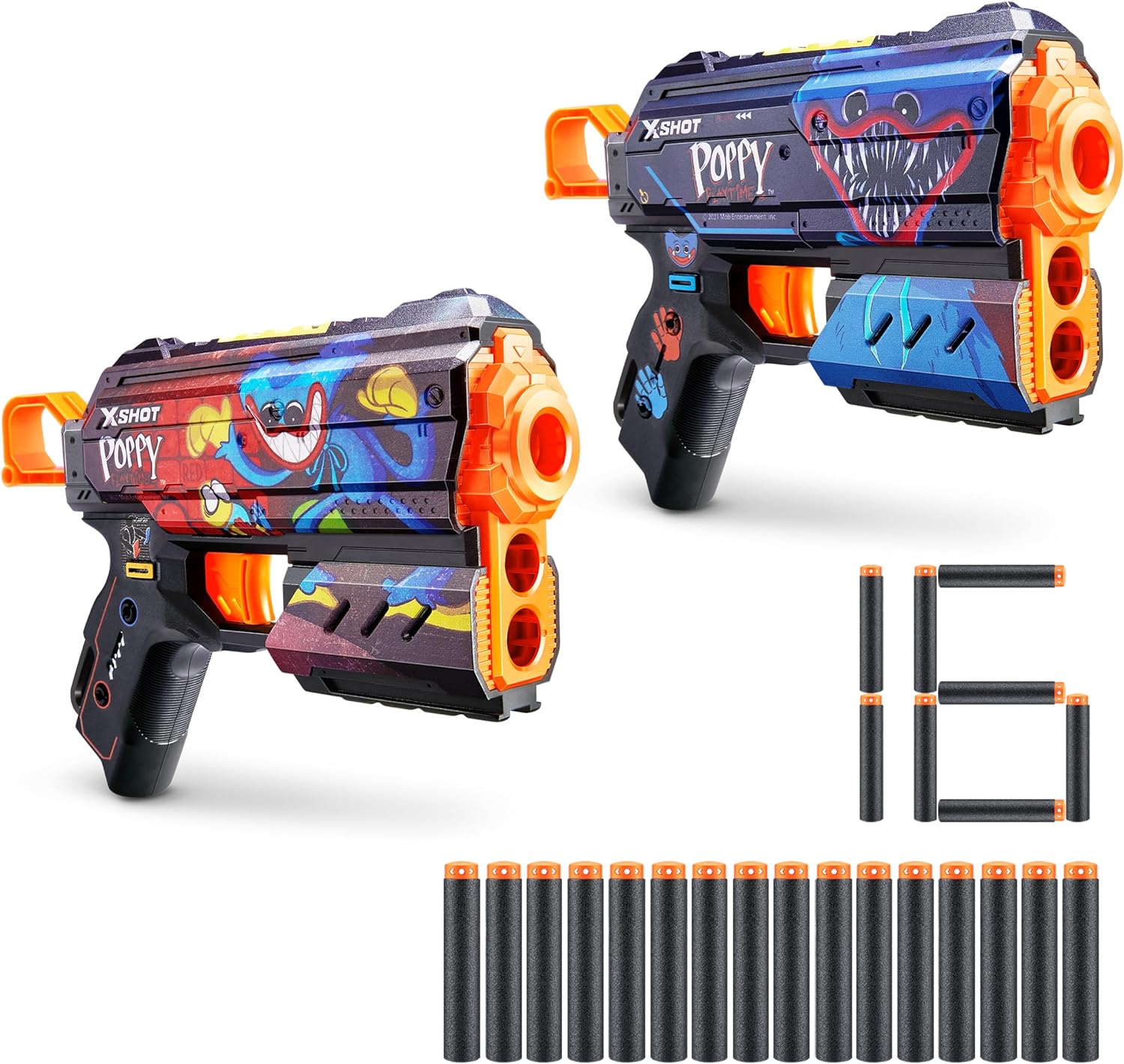 X-Shot Skins Flux Poppy Playtime Dart Blaster 2PK - Jumpscare   Toony, 16 Darts by ZURU