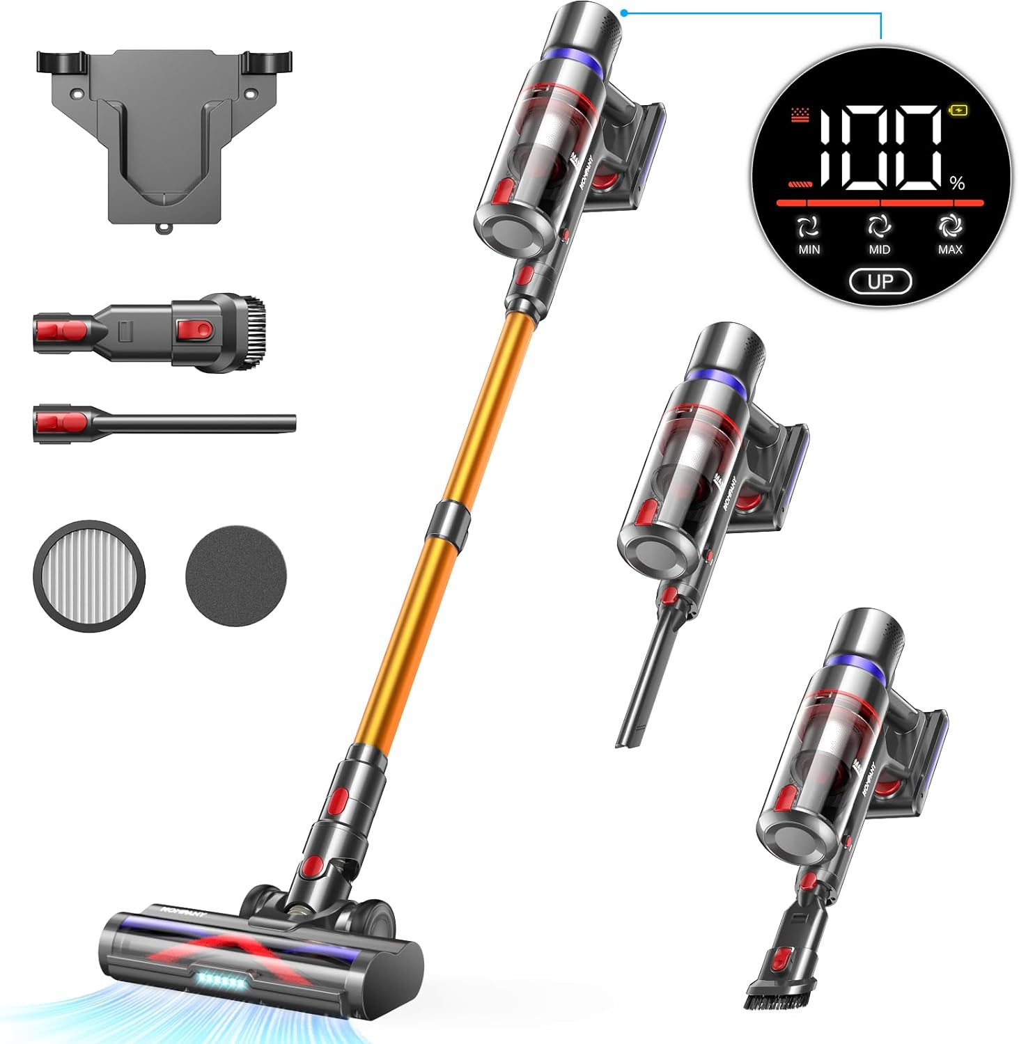 Cordless Vacuum Cleaner, 550W/45Kpa Stick Vacuum with Touch Screen, Max 60 Mins Runtime, Anti-Tangle Vacuum Cleaner for Home,2024 Upgraded Motor, Wireless Vacuum for Pet Hair/Carpet/Hard Floor