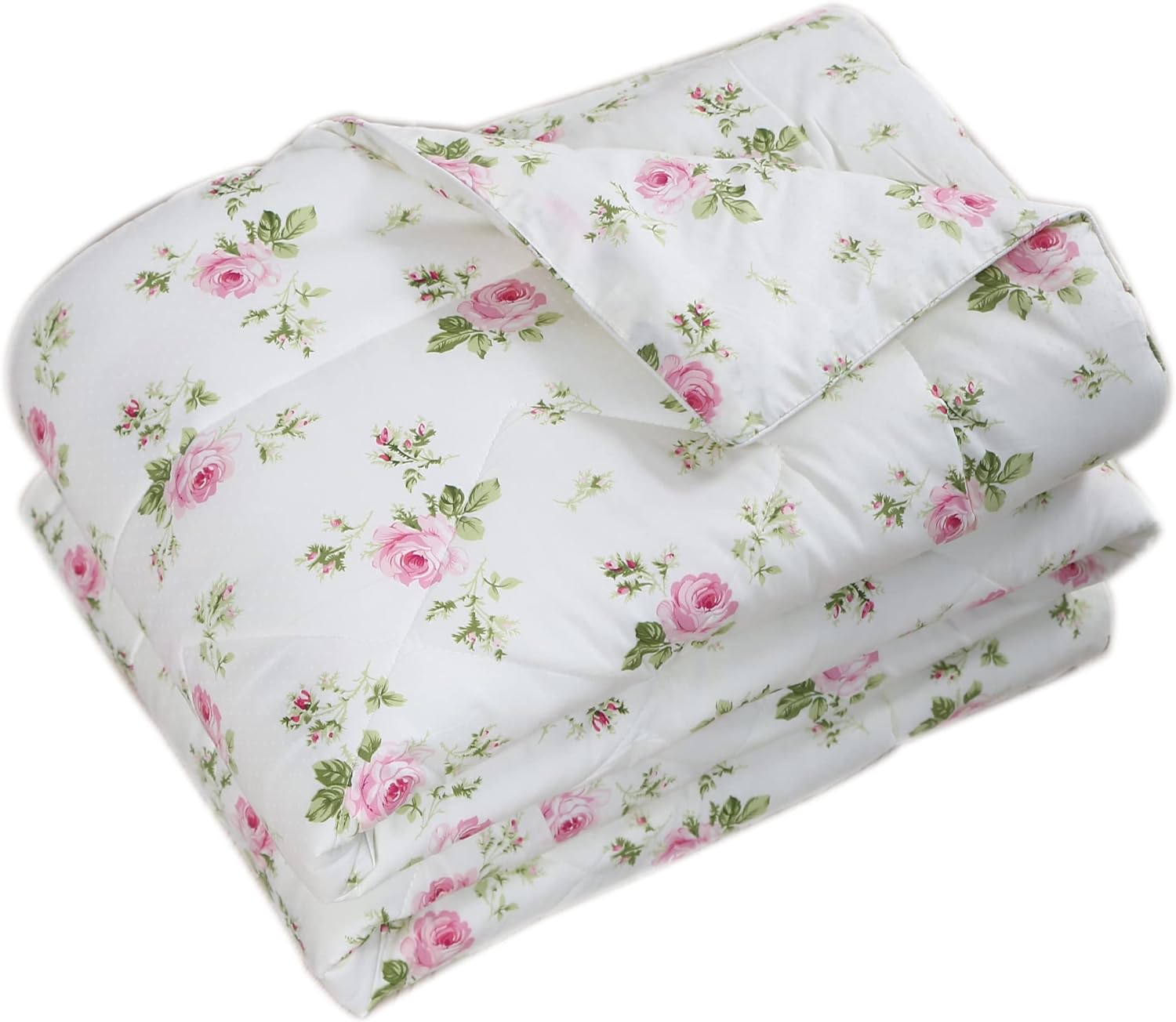 FADFAY 3Pcs Rosette Floral Comforter Set Twin Vintage Floral Summer Quilt 100% Cotton Fabric with Soft Microfiber Inner Fill Bedding Lightweight Reversible All Season Down Alternative Duvet Insert